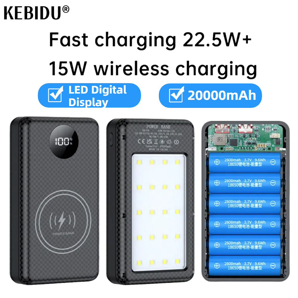 Portable Charger 20000Mah - 6*18650 20000mAh 보조베터리 케이스 22.5W 고속