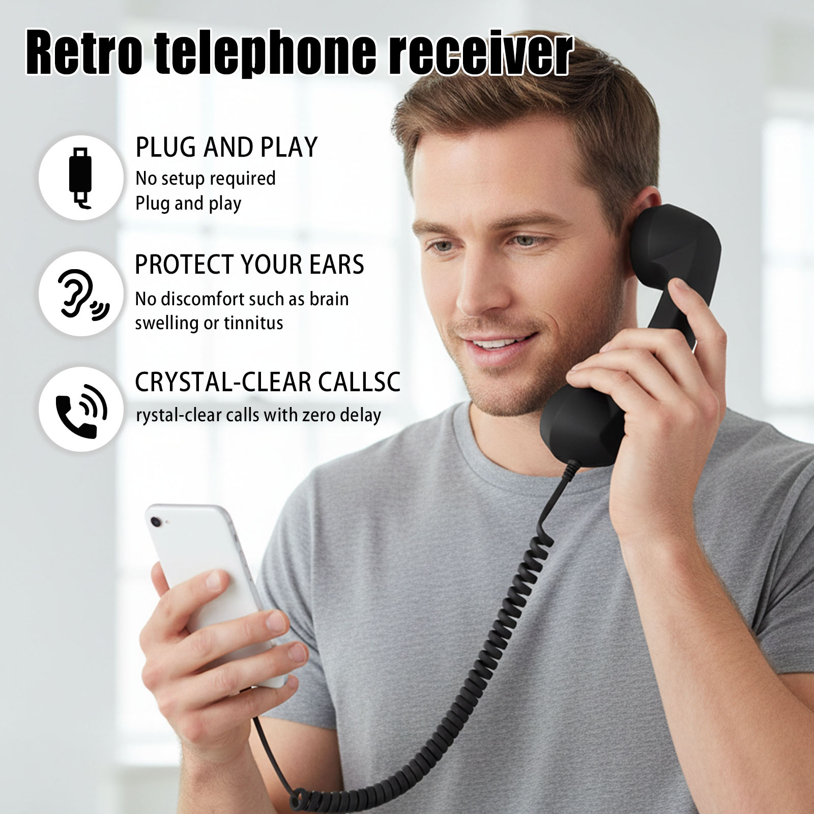 유형 C 범용 레트로 전화 핸드셋 레트로 전화 수신기  - Retro Handset Phone review and price