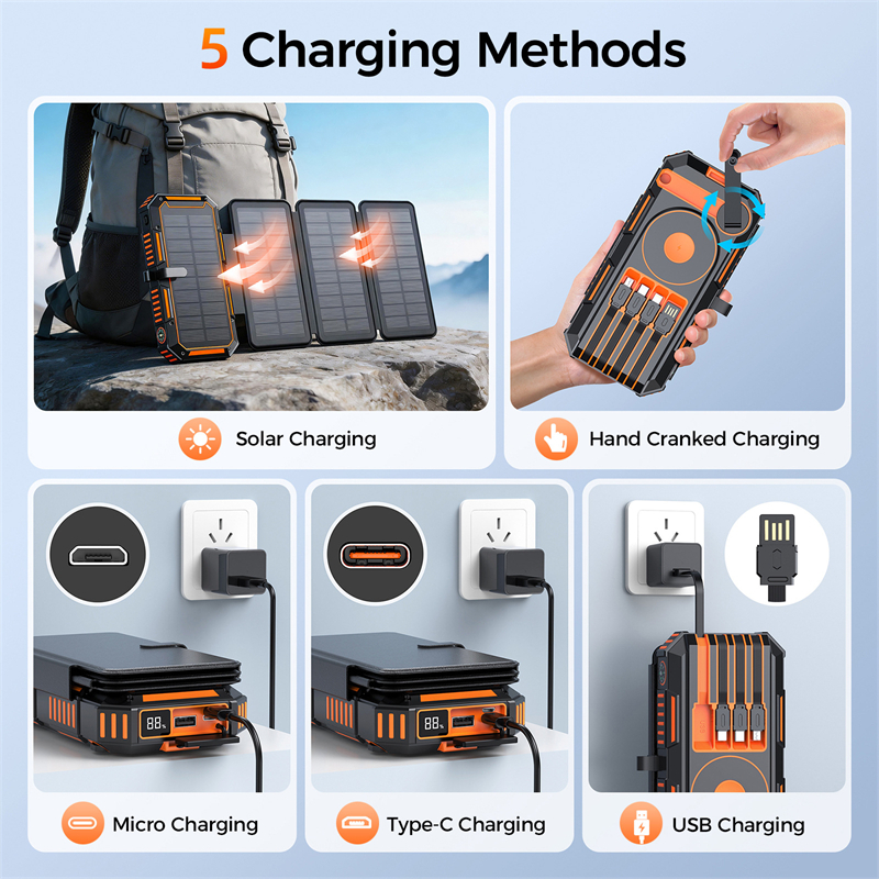 20000mAh 핸드 크랭크 태양광 보조배터리, 접이식 - Portable Charger 20000Mah review and price