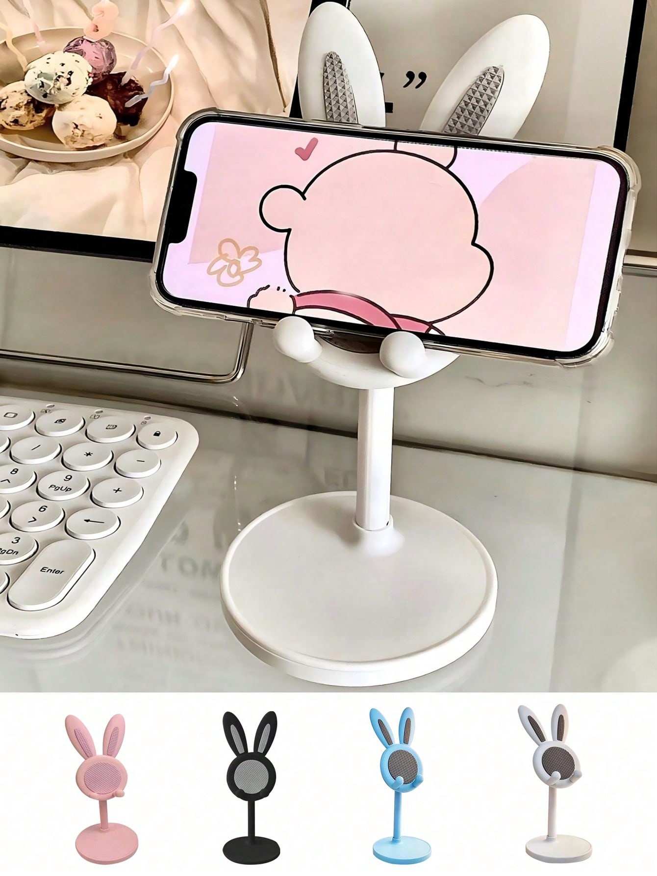 1Pc 접이식 토끼 모양의 전화 홀더, 조정 가능한 귀 - Desk Phone Stand review and price